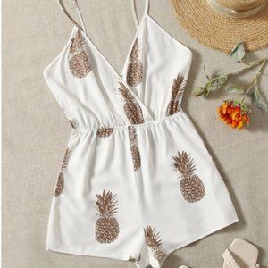 SHEIN Pineapple Print Backless Cami Romper